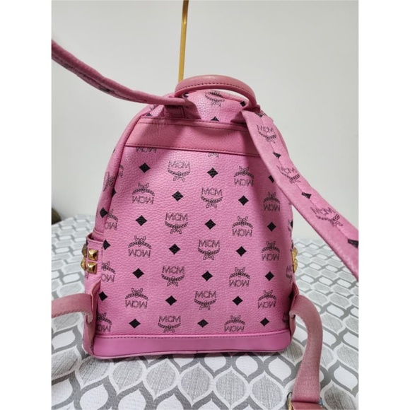 SOLD**Authentic MCM Visetos Side Studs Stark Backpack Pink - Picture 4 of 16